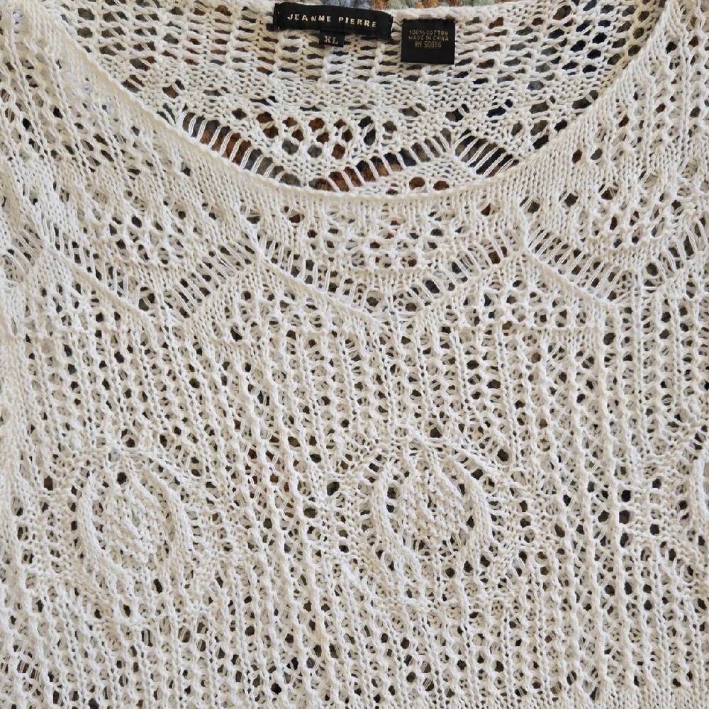 Jeanne Pierre White Crocheted Sweater XL